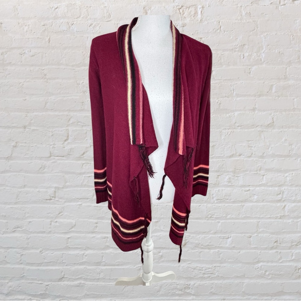 Red Camel Women's Burgundy Striped Sweater with Aztec design